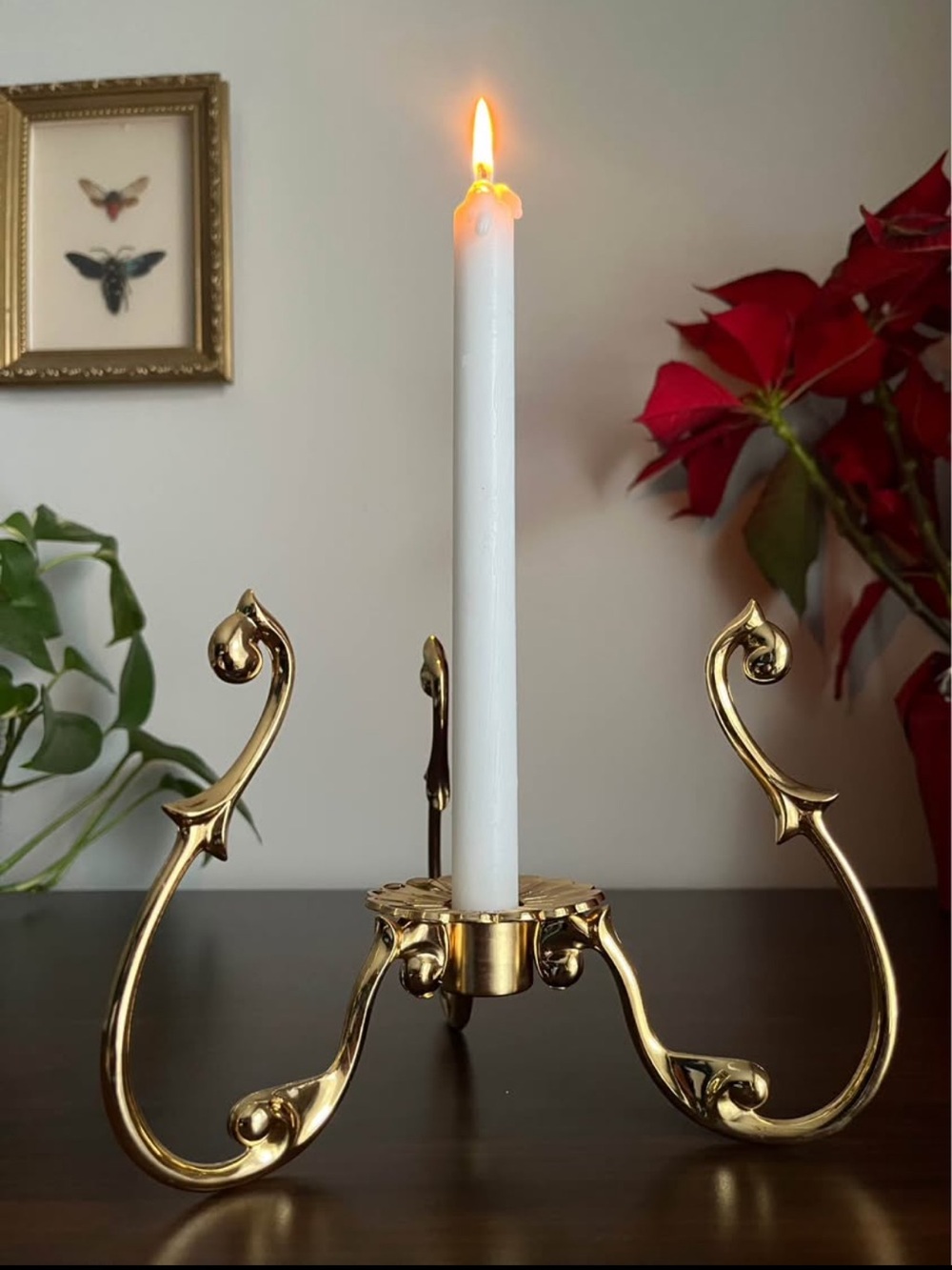 1970 PartyLite Triple Armed Versailles Brass Metal Hurricane Candlestick Candle